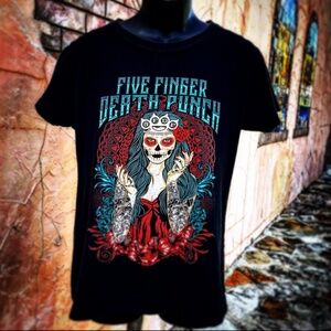 Men's/Unisex Black Cotton Five Finger Death Punch T-shirt (No size tag)